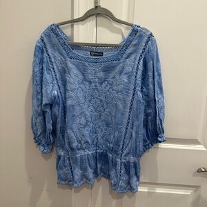 Democracy Light Blue Textured Blouse
